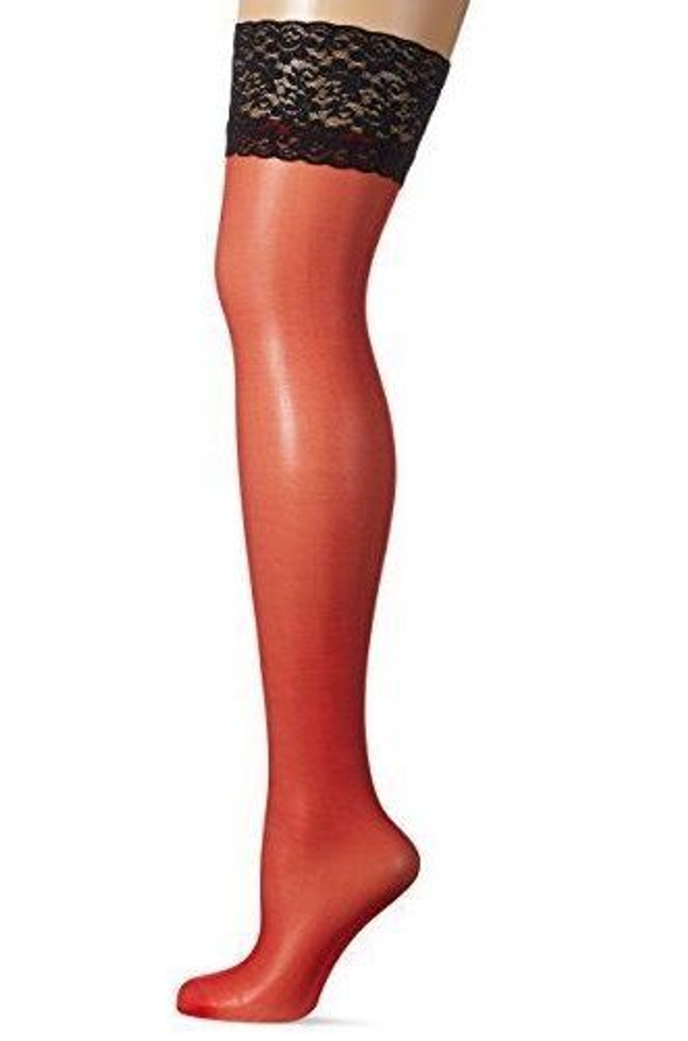 Чулки с контрастной кружевной резинкой (Размер: 5 размер) (Цвет: черный с красным)