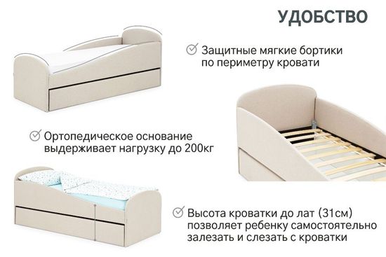 Кровать мягкая  LETMO с ящиком 1600*700 (рогожка)