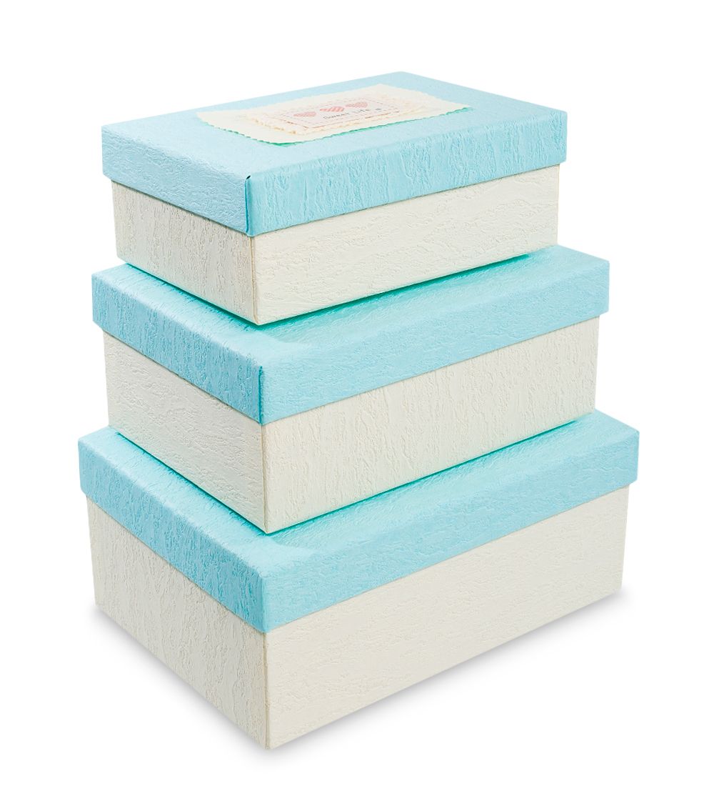 WF-06-B Набор коробок из 3шт «Прямоугольник» цв.молочн./голуб.