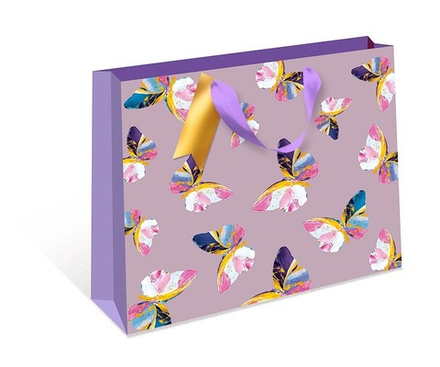 Пакет подарочный, Изящные бабочки, Металлик, 36*32*12 см, 1 шт.