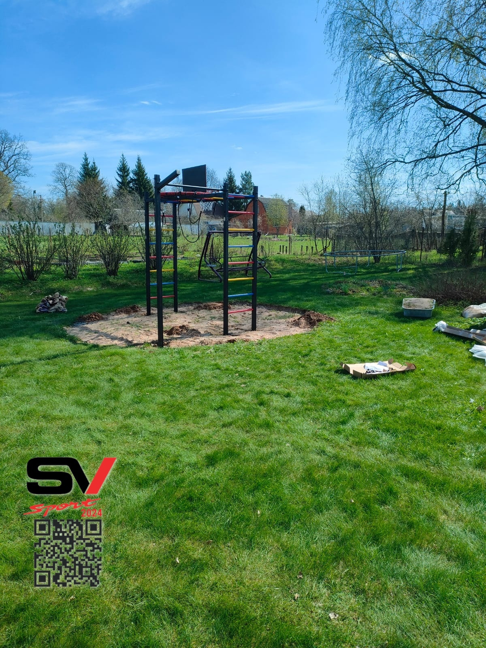 Монтаж уличной шведской стенки Sv Sport Рукоход (5 вертикальных столбов)