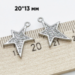 Подвеска Звезда, цвет серебро, фианиты, размер 20*13 мм, цена за 1 шт