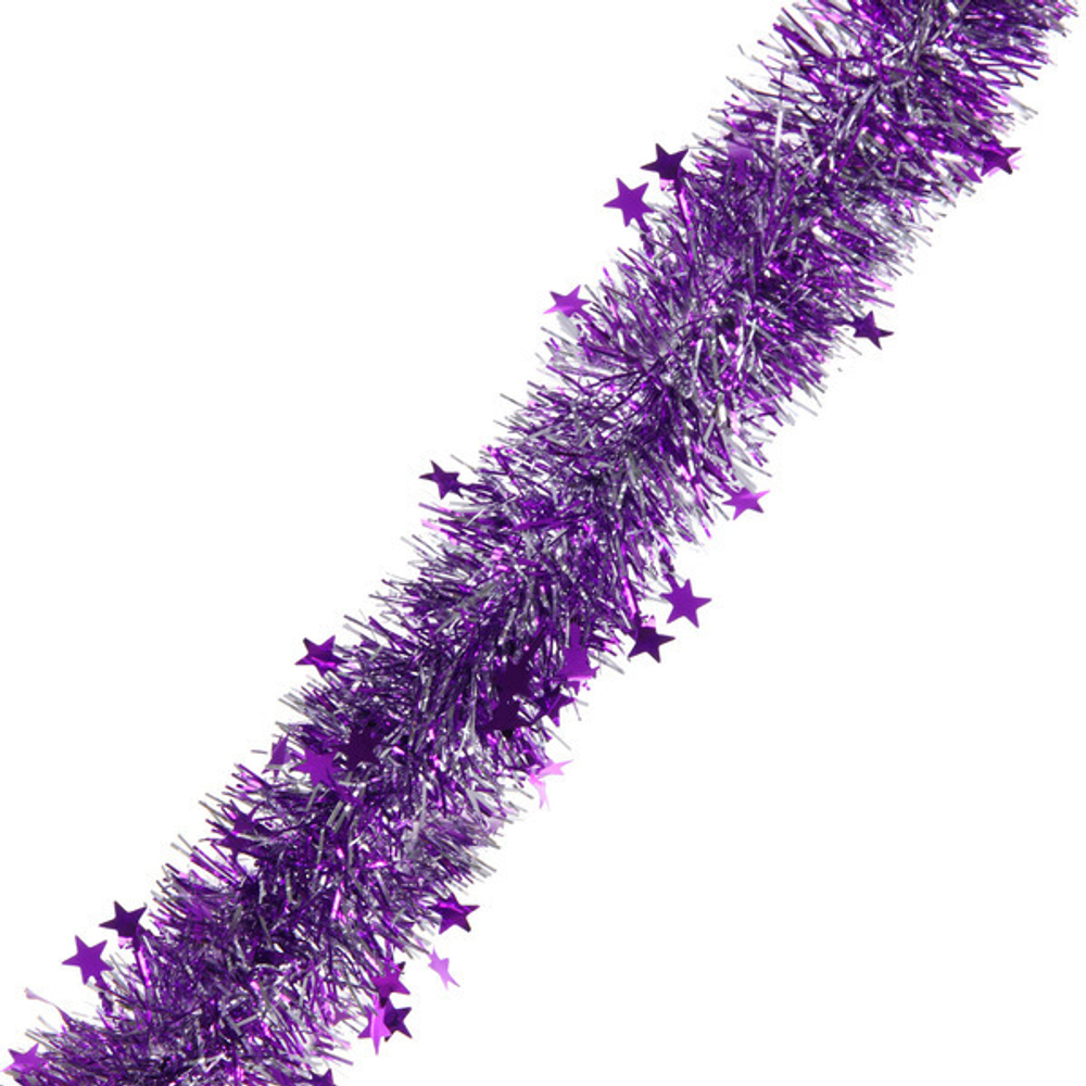 Мишура 2м 6см «Звездочки», Серебро/фиолетовый