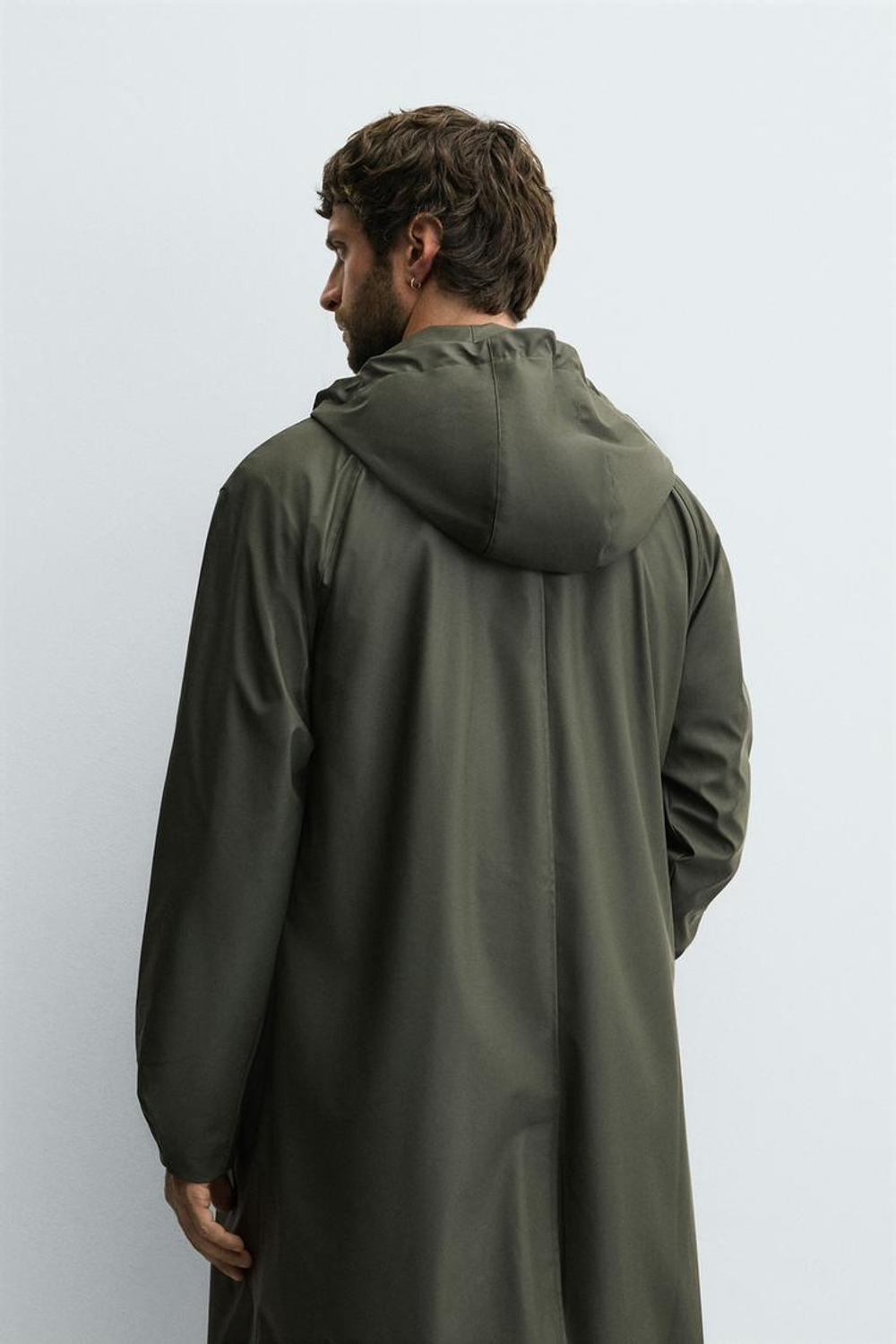 ZARA ПРОРЕЗИНЕННАЯ ПАРКА С КАПЮШОНОМ, ТЕМНЫЙ ХАКИ