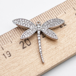 Подвеска Стрекоза, цвет серебро+фианиты, размер 21*25 мм, цена за 1 шт