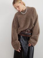 БАЗОВЫЙ ТОНКИЙ РЕМЕНЬ С МЯТОЙ ПРЯЖКОЙ ЗАМША ТЕМНЫЙ ШОКОЛАД