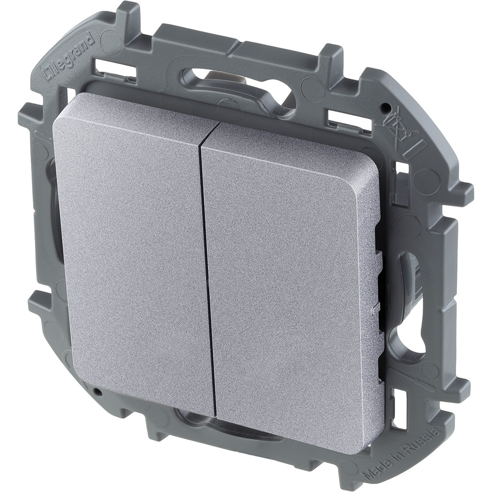 Выключатель 2х-клавишный 10А 250В алюминий Inspiria Legrand