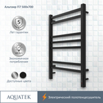 Полотенцесушитель электрический Aquatek (Акватек) Альтаир П7 500х700 мм, черный муар, подключение скрытое к сети электропитания / электропровод с вилкой, с терморегулятором и таймером quick touch, нержавеющая сталь AISI 201, гарантия 5 лет