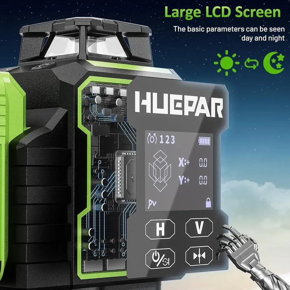 Лазерный уровень Huepar W04CG (ТОЧНЫЙ) с поворотным электромотором и дисплеем