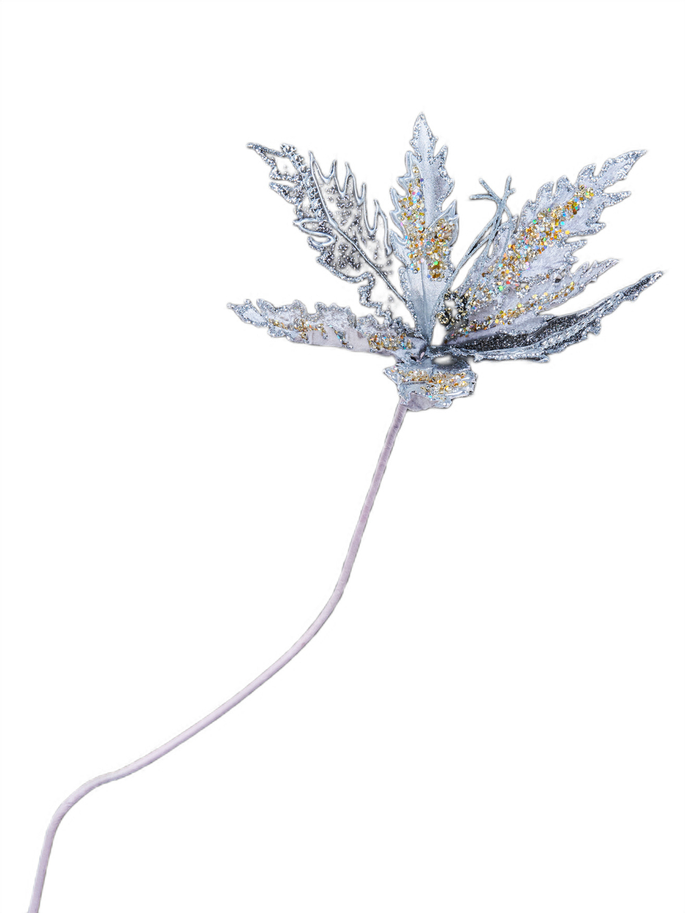 Веточка с цветком аканта 28x72см ChristmasDeLuxe серебро/олово/черный