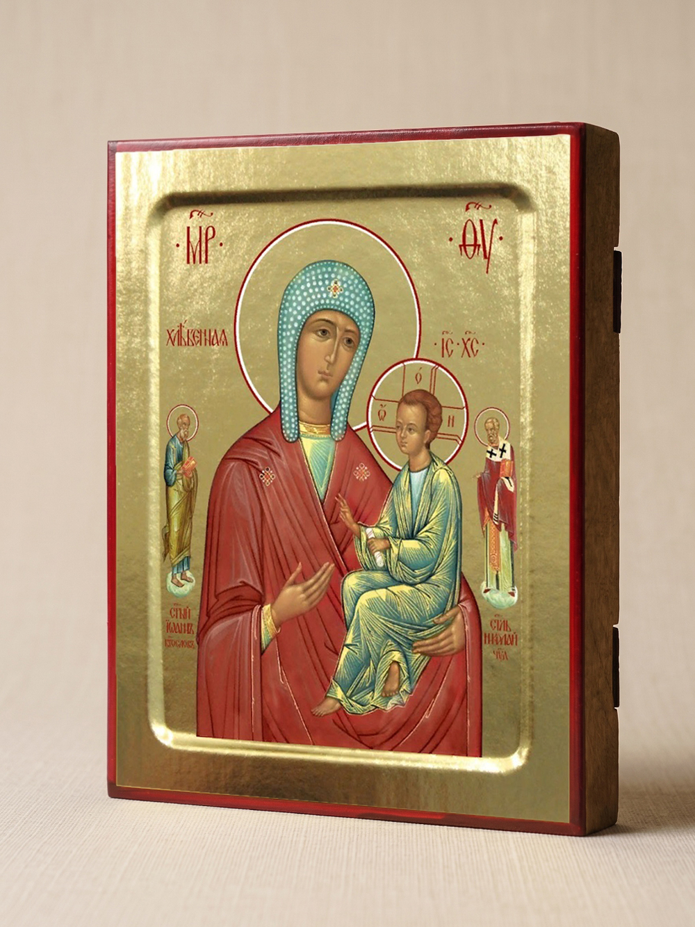 Икона Пресвятой Богородицы, Хлебная (красно-голубая) на дереве: 125 х 160 (Синопсисъ)