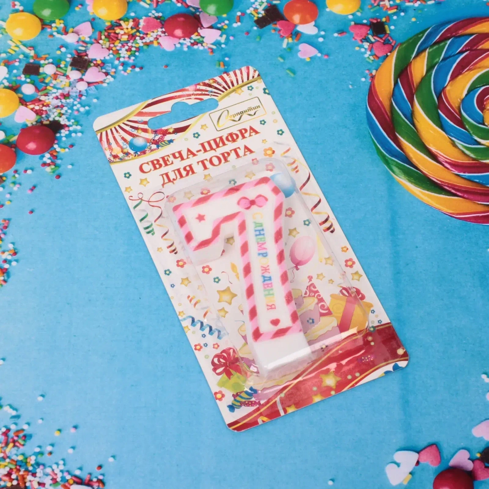 Свеча для торта Цифра Happy «7» 6*4 см, красный