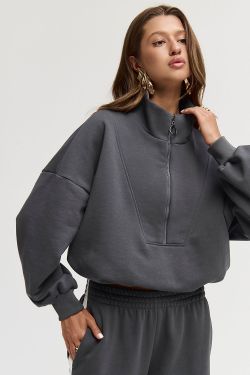 Олимпийка на молнии из премиум футера цвета антрацит
