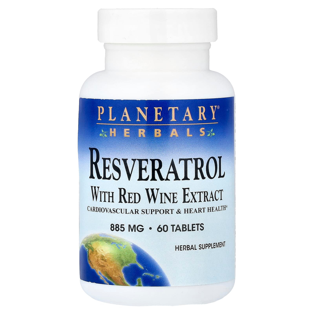 Planetary Herbals, ресвератрол с экстрактом красного вина, 60 таблеток