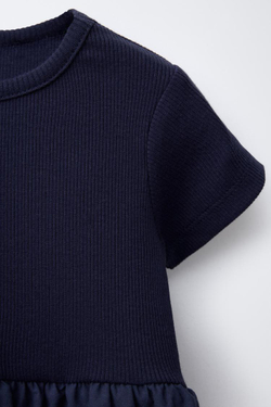 ZARA ПЛАТЬЕ ИЗ КОНТРАСТНОЙ ТКАНИ, МОРСКОЙ СИНИЙ