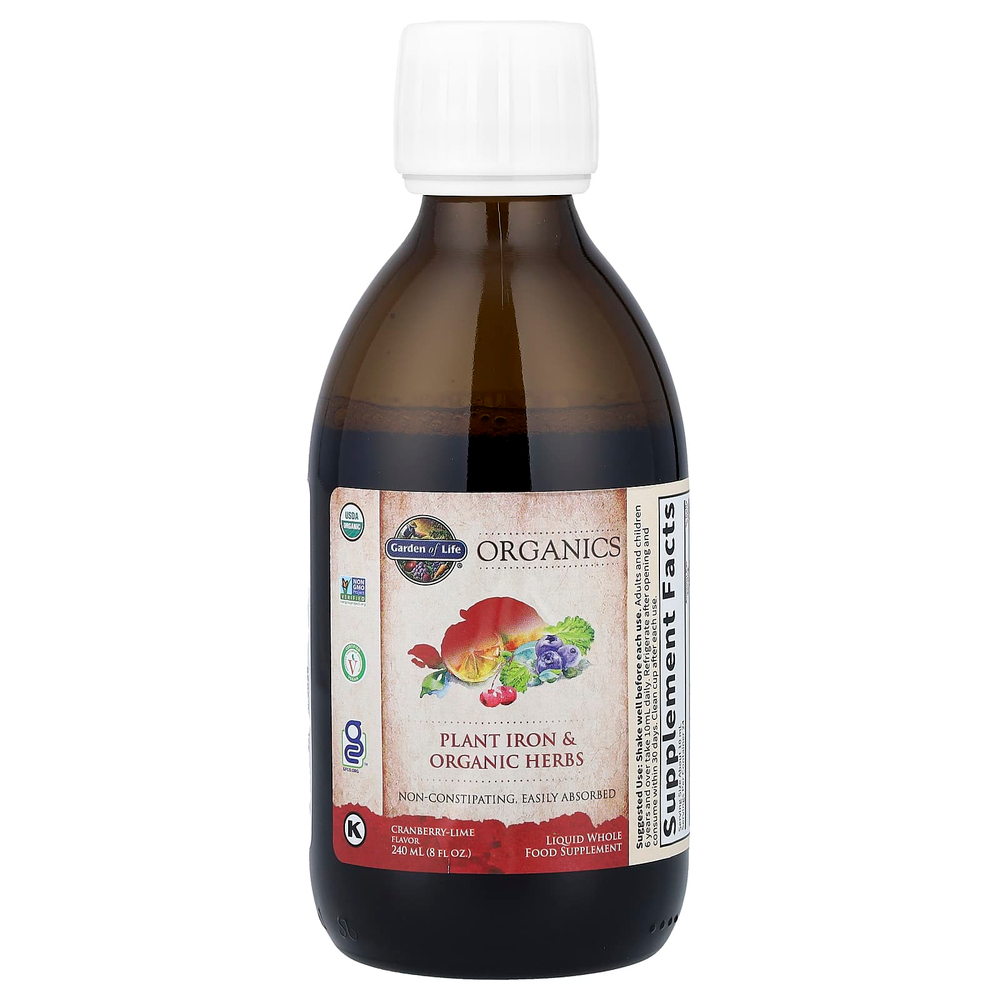 Garden of Life, Organics, растительное железо и органические травы, клюква и лайм, 240 мл (8 жидк. унций)