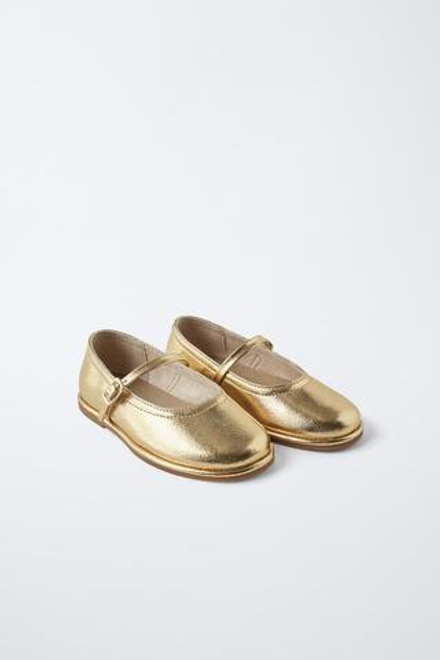 ZARA БАЛЕТКИ С МЕТАЛЛИЧЕСКИМ БЛЕСКОМ, ЗОЛОТИСТЫЙ