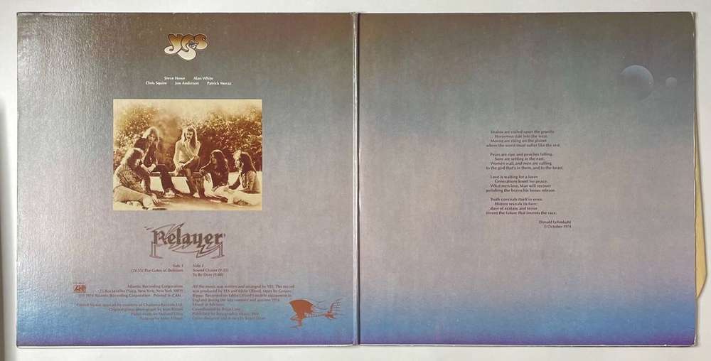 Винтажная виниловая пластинка LP Yes Relayer (Canada 1974)