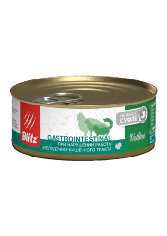 Влажный корм консервы для кошек при нарушениях работы ЖКТ Blitz Vetline Cat Gastrointestinal 100гр