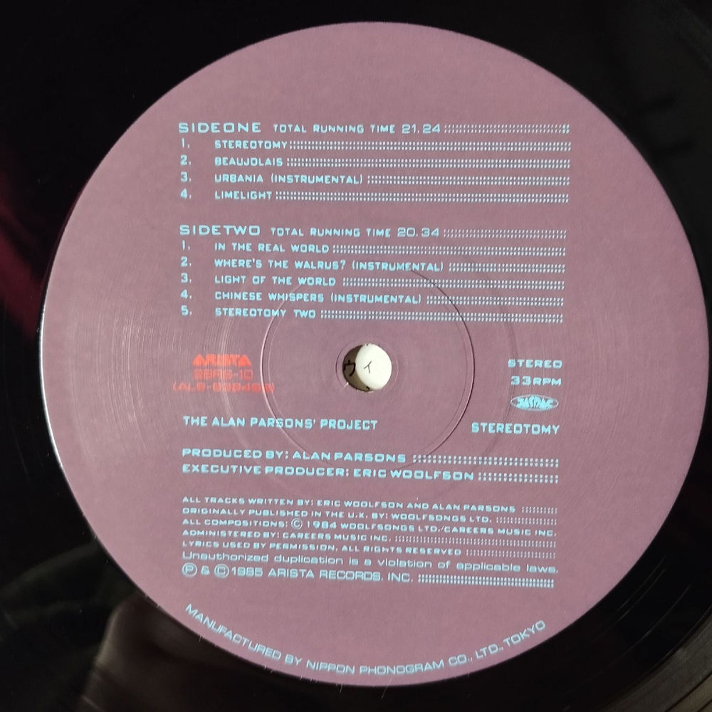 Винтажная виниловая пластинка LP The Alan Parsons Project Stereotomy (Japan 1986) (No Obi) Limelight