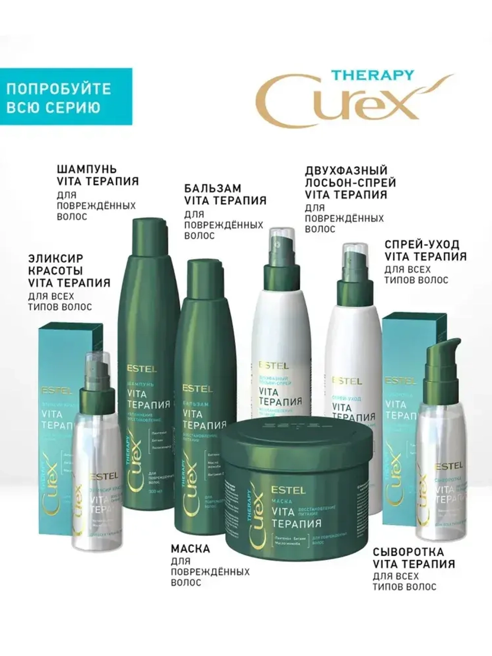 Estel Curex THERAPY Двухфазный лосьон-спрей для поврежденных волос 200мл