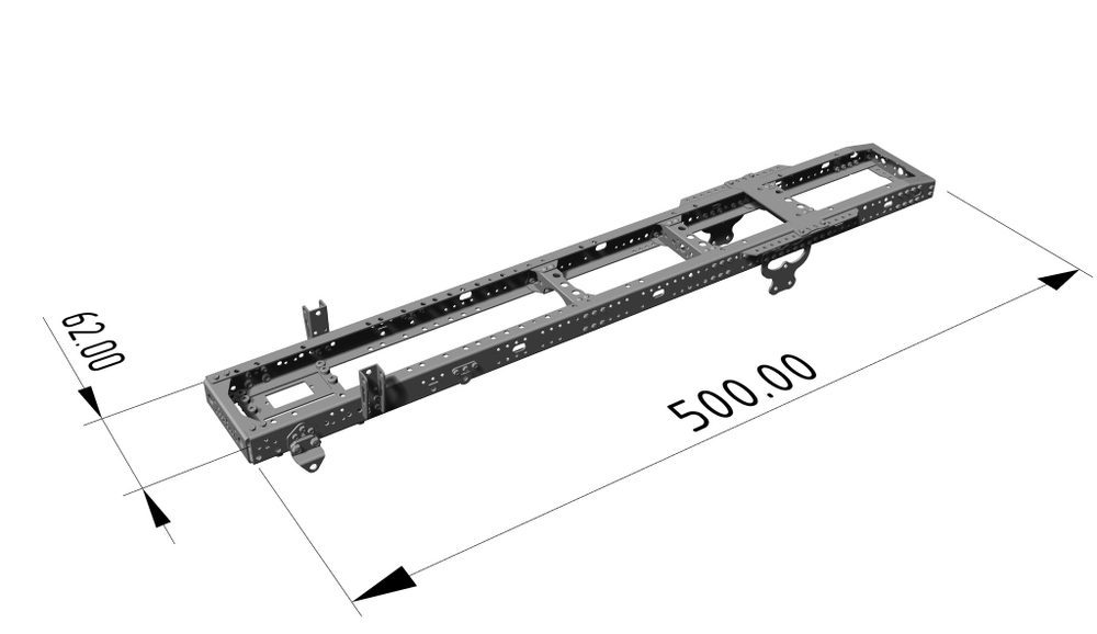 The middle frame for a tractor truck with a wheel formula of 6x2 / 6x4. Length 500mm