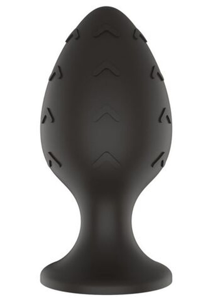Черная средняя силиконовая анальная пробка с рельефом в виде галочек