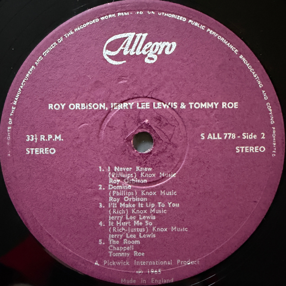 Roy Orbison & Jerry Lee Lewis & Tommy Roe – Roy Orbison Sings (Англия) Т