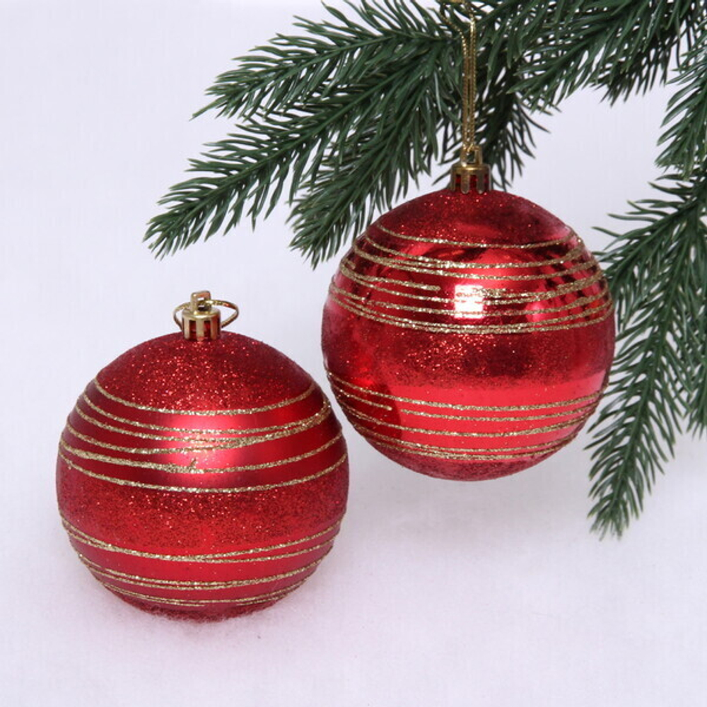Новогодние шары 8 см (набор 2 шт) «Алмазная россыпь», Красный