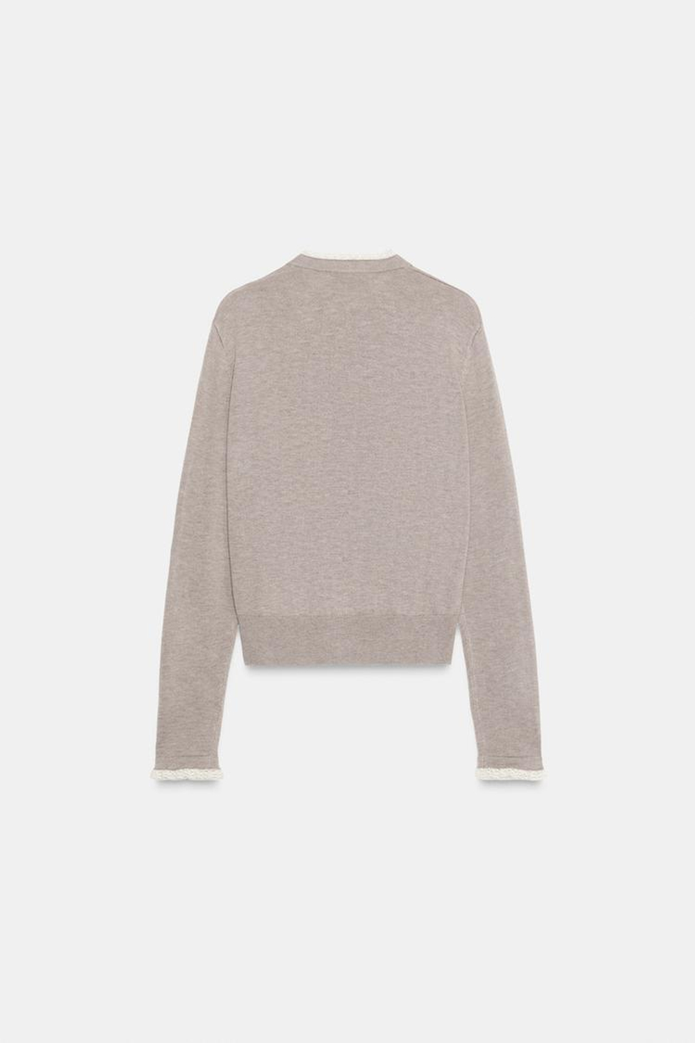 ZARА КАРДИГАН С КОМБИНИРОВАННОЙ КРУЖЕВНОЙ ОТДЕЛКОЙ, СЕРО-КОРИЧНЕВЫЙ