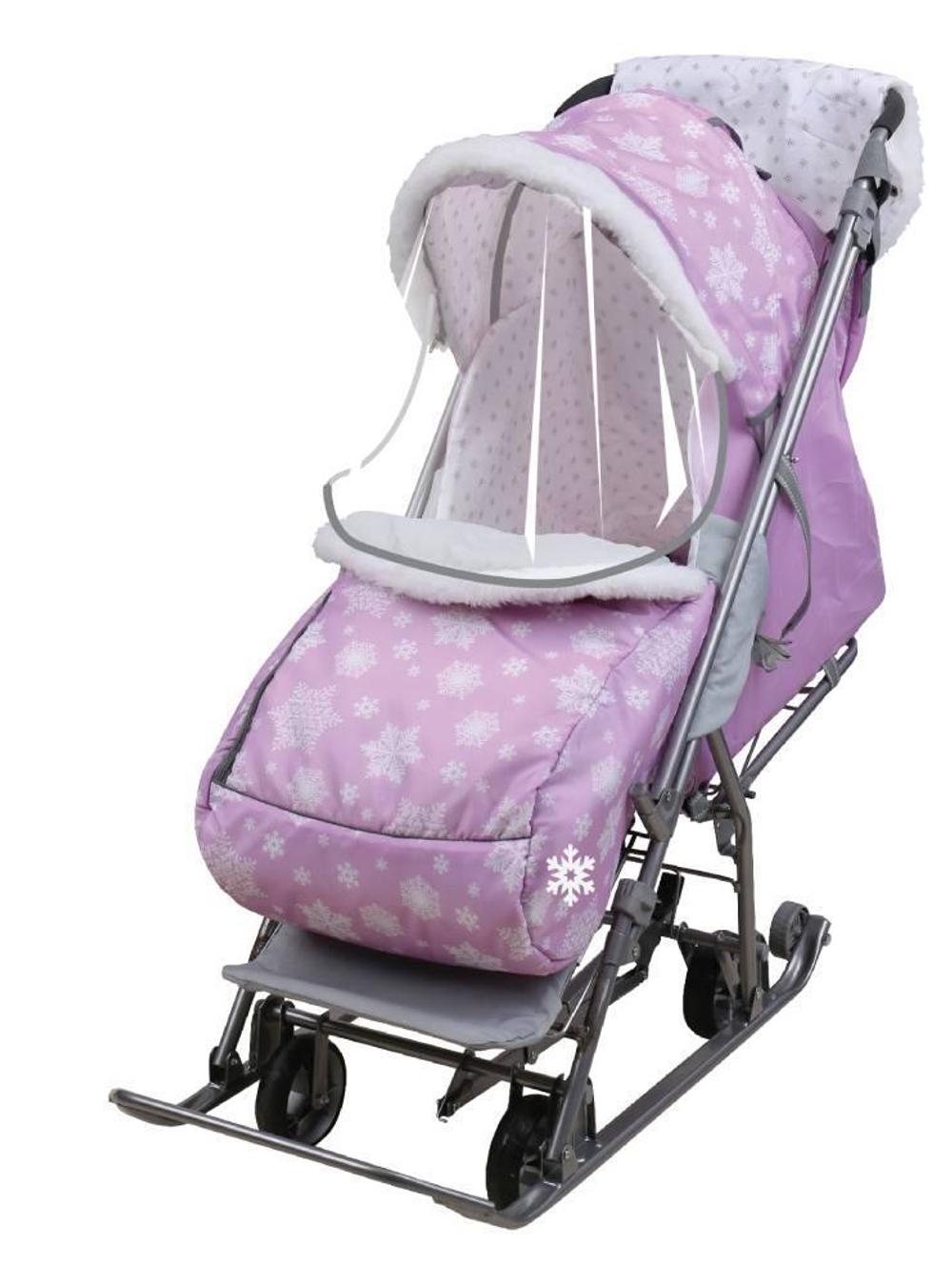 Коляска комбинированная «Умка 3-2» со снежинками розовый (арт. У3-2/2)
