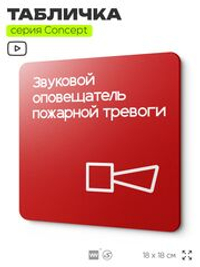 Табличка Звуковой оповещатель пожарной тревоги, на дверь и стену, навигационная и информационная, серия CONCEPT, 18х18 см, Айдентика Технолоджи