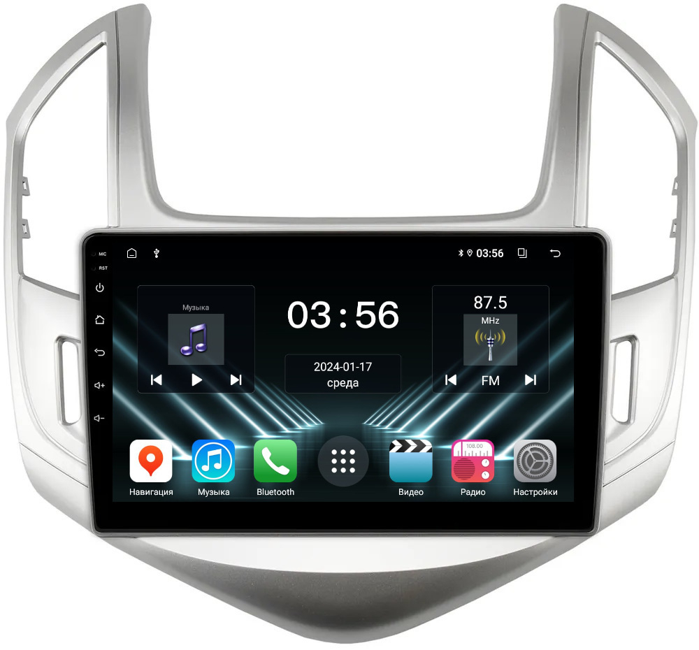 Магнитола для Chevrolet Cruze 2012-2015 (рамка серебро) - FarCar DX261M монитор 9" IPS на Android 13, 4+64Гб, CarPlay
