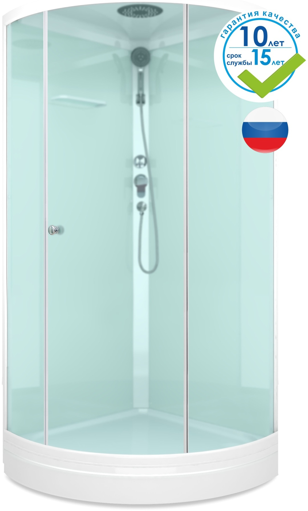 Домани Simple v1.2 С КРЫШЕЙ (99) 90*90*218 (БЕЗ пульта, бел.стенки, сатин мат.стек, низк.поддон)