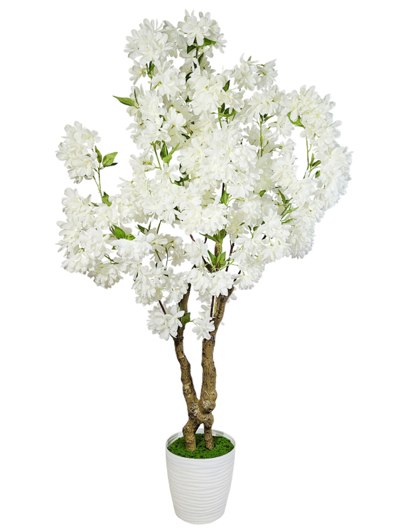 Сакура искусственная белая 140см в кашпо