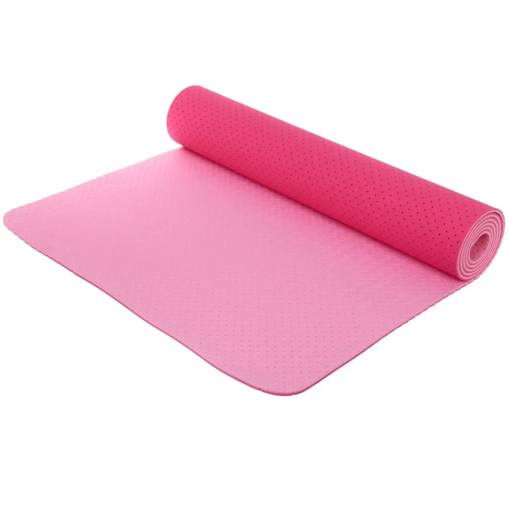 Коврик для йоги 6 мм 183х61 см «Sports time» перфорированный (ТРЕ), св.розовый/розовый