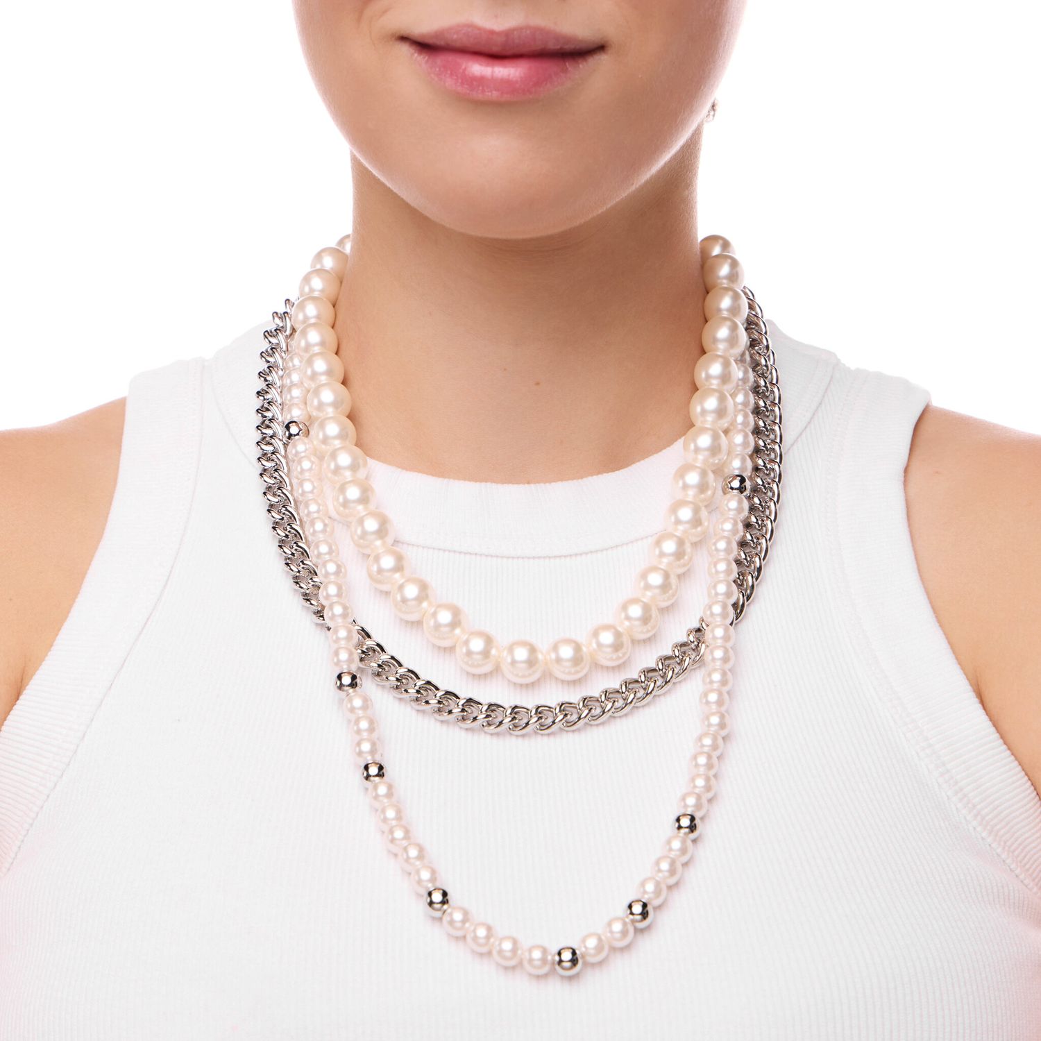 Колье Silver Layered Necklace With Pearls