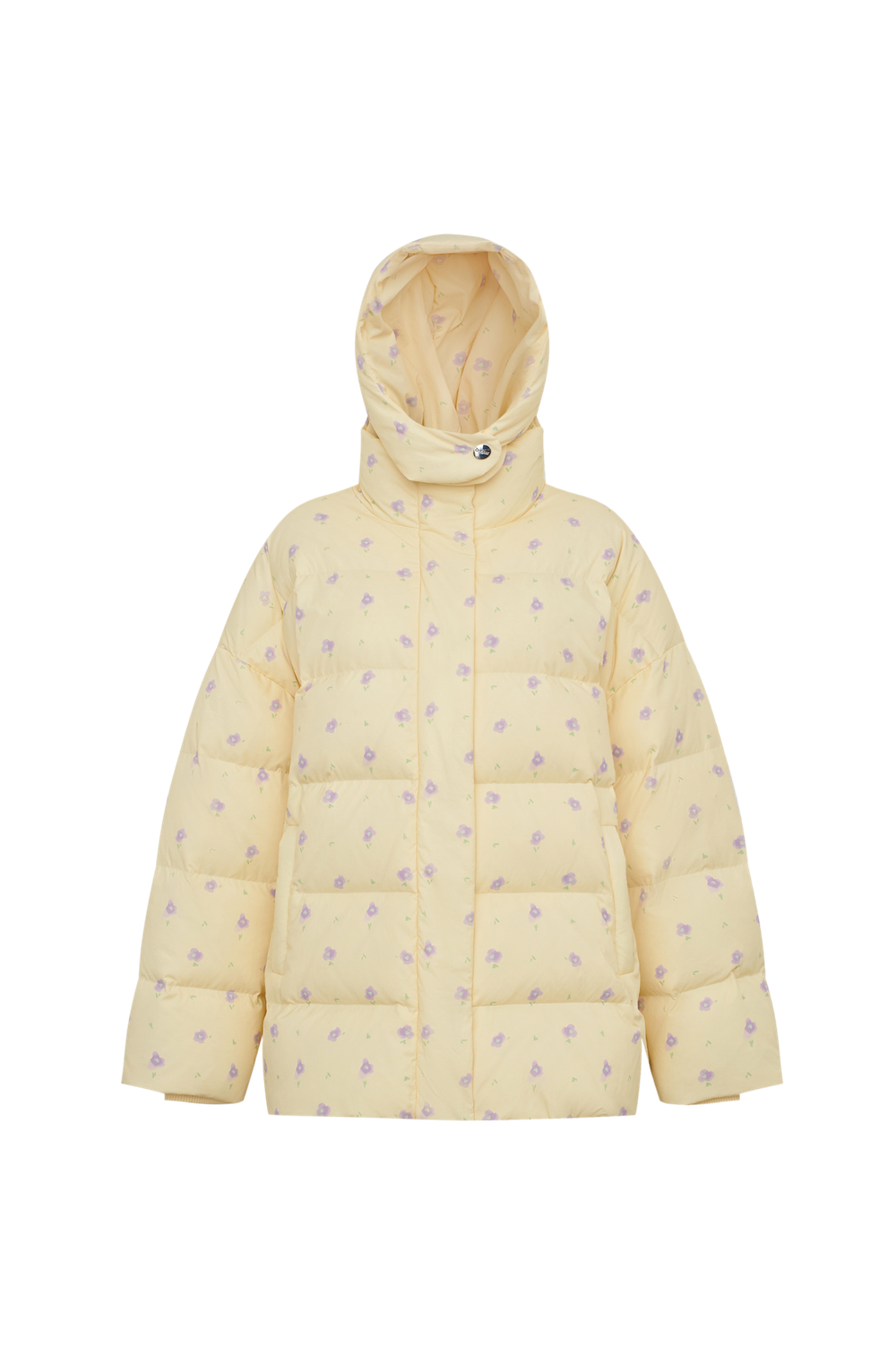 Пуховик с принтом цветочки (((Прямиком из детства))), лаванда