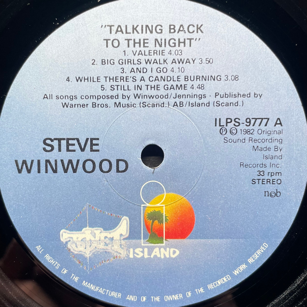 Steve Winwood ‎– Talking Back To The Night (Скандинавия 1982г.)