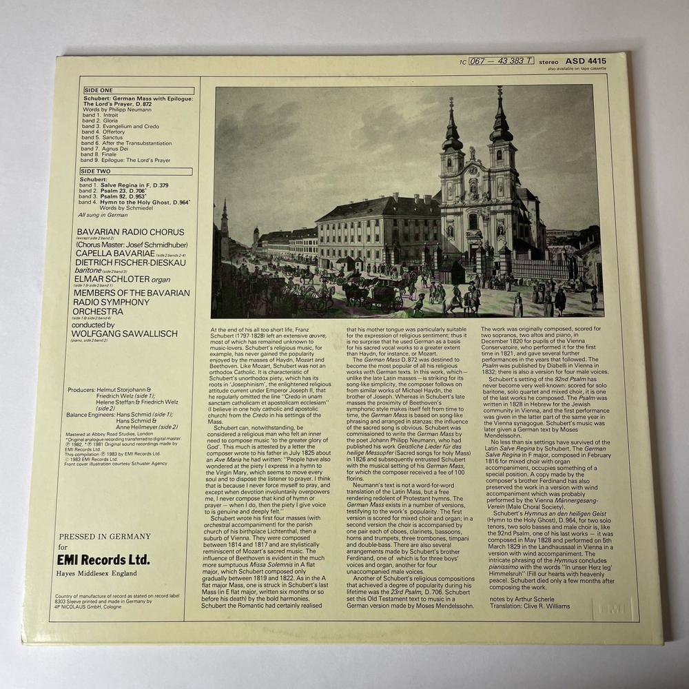 Винтажная виниловая пластинка LP Schubert Шуберт, Wolfgang Sawallisch, German Mass With Epilogue, The Lord's Prayer, D.872 (Германия 1983)