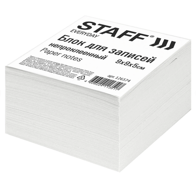 Блок для записей 9х9х5 см. непроклеенный, куб, белый, белизна 70-80% (STAFF)