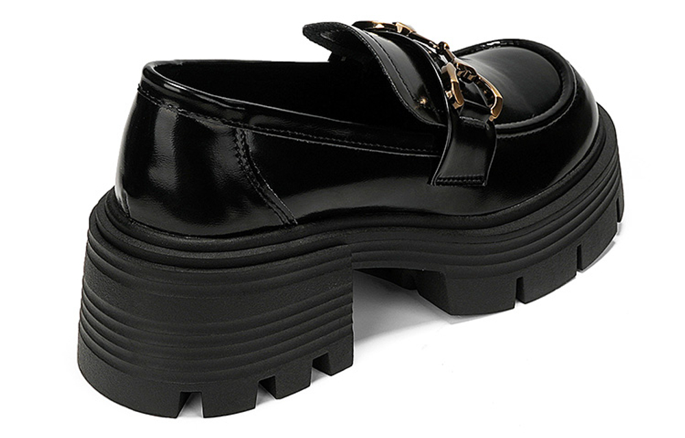 OMS Lightweight Small Leather Shoes Loafers 6.8cm Women"s Black