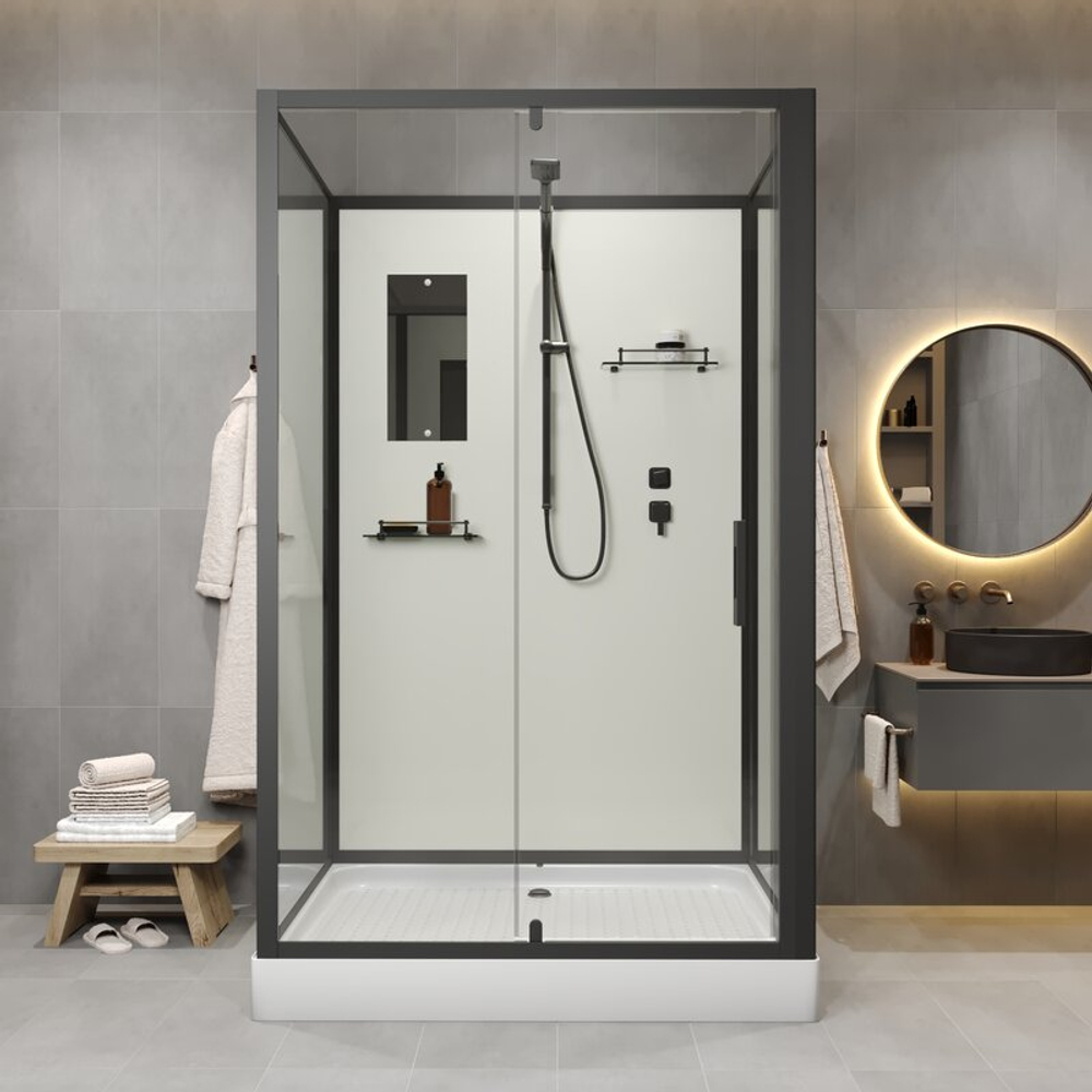 Душевая кабина Niagara Standart ST120/90/15Q/BL/BK (120х90х200) прямоугольник,поддон 15см,распашная,проф.черный,без крыши,3 места