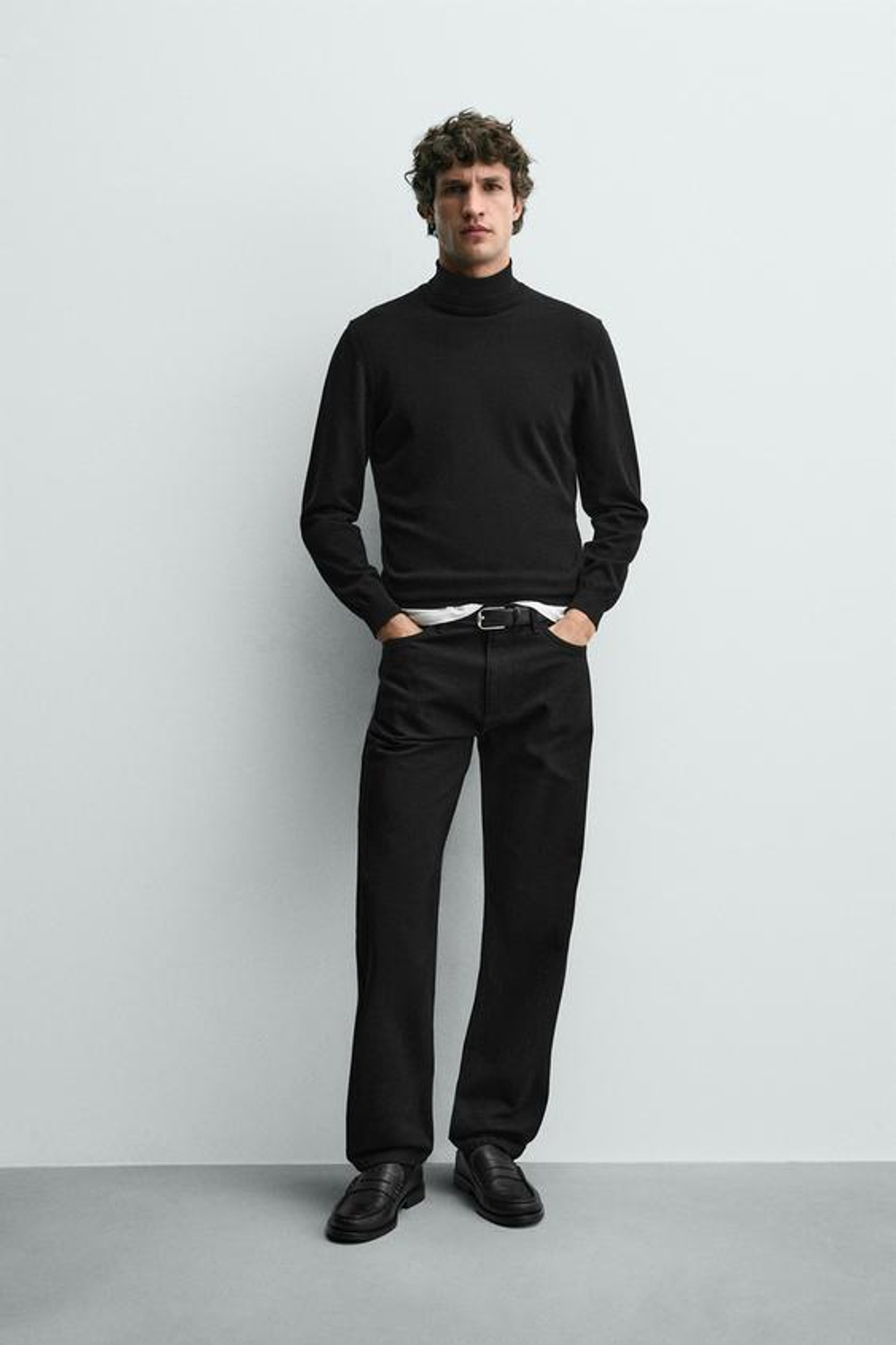 ZARA ХЛОПКОВЫЕ БРЮКИ REGULAR FIT, ЧЕРНЫЙ