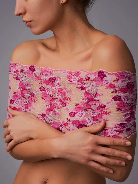 03-283 ОПТ Кружево эластичное 20 см, айвори/фуксия/слива