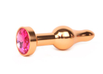 Удлиненная шарикообразная золотистая анальная втулка с малиновым кристаллом - 10,3 см. (Цвет: малиновый)