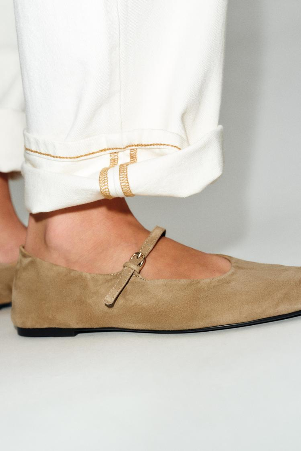 ZARA ЗАМШЕВЫЕ БАЛЕТКИ, ПЕСОЧНО-КОРИЧНЕВЫЙ