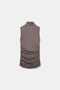 ZARA ТОП С ДРАПИРОВКОЙ И СБОРКАМИ, КОРИЧНЕВЫЙ МЕЛАНЖ