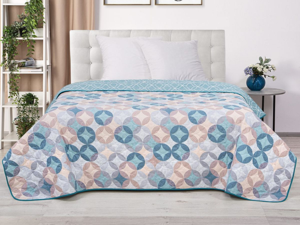 Покрывало на кровать, стеганое, поплин с размерами 215х220