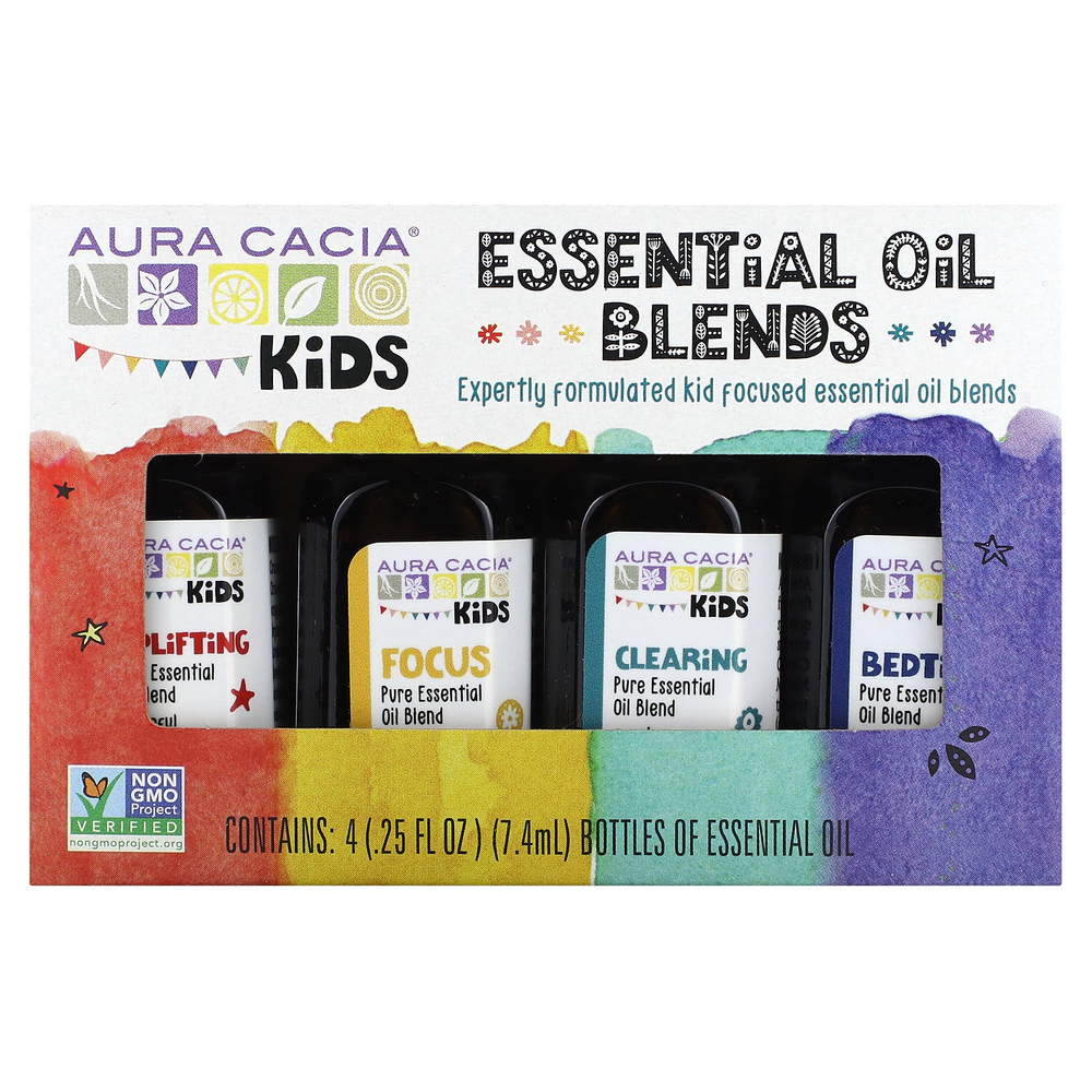 Aura Cacia, Kids, смеси эфирных масел, 4 флакона, 7,4 мл (0,25 жидк. Унции)
